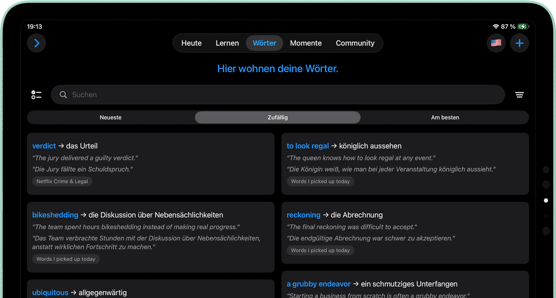 Vokabulo app on iPad