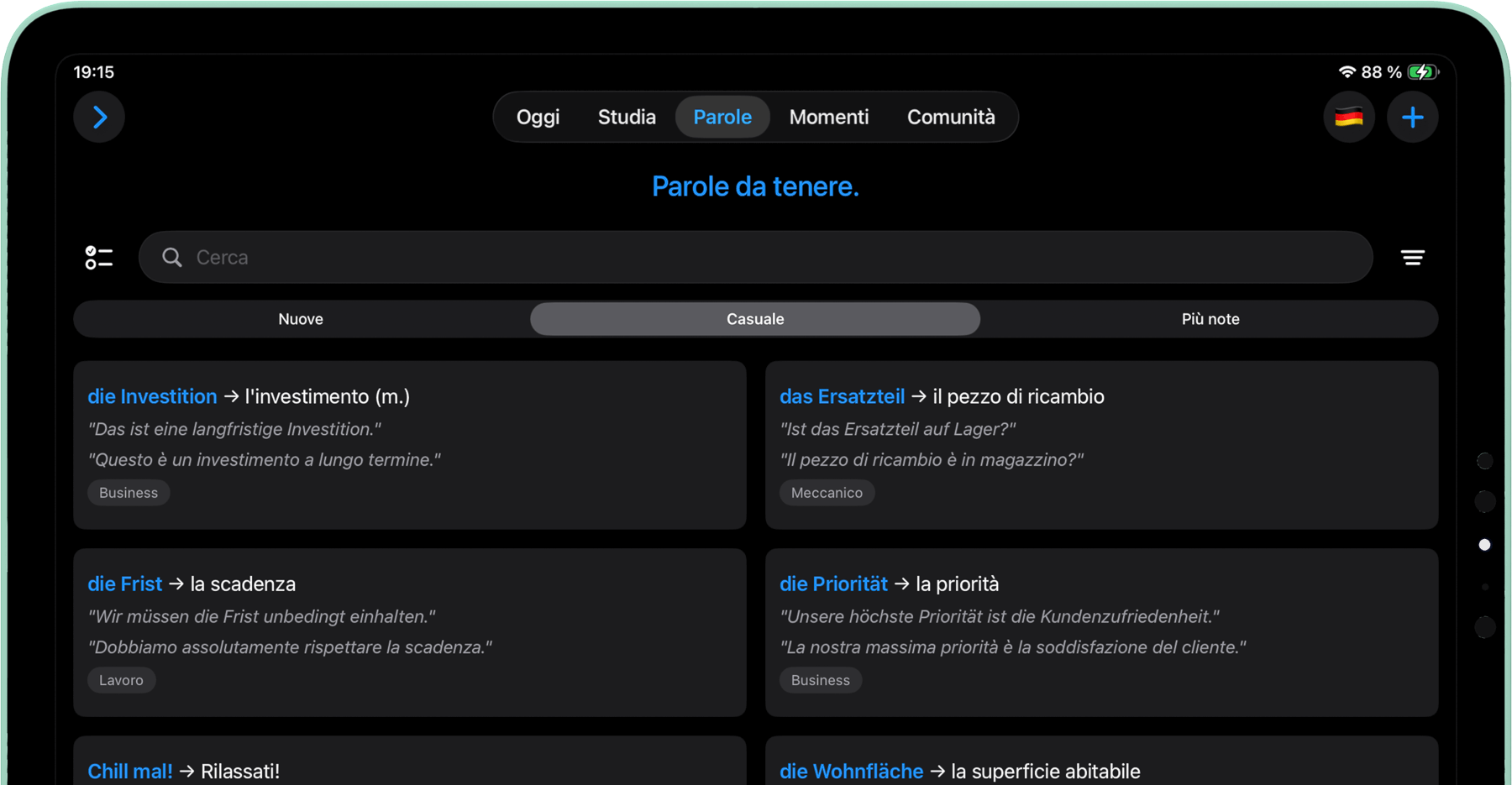 Vokabulo app on iPad