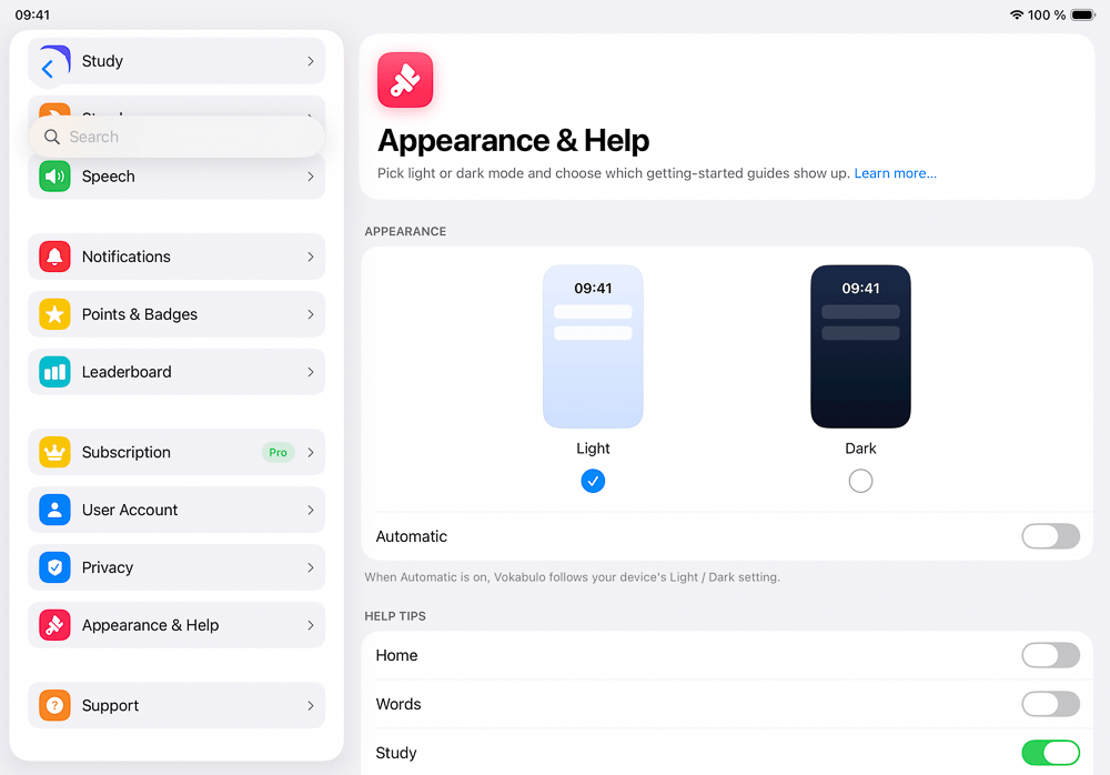 Settings Appearance