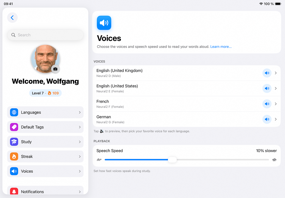 Settings Speech