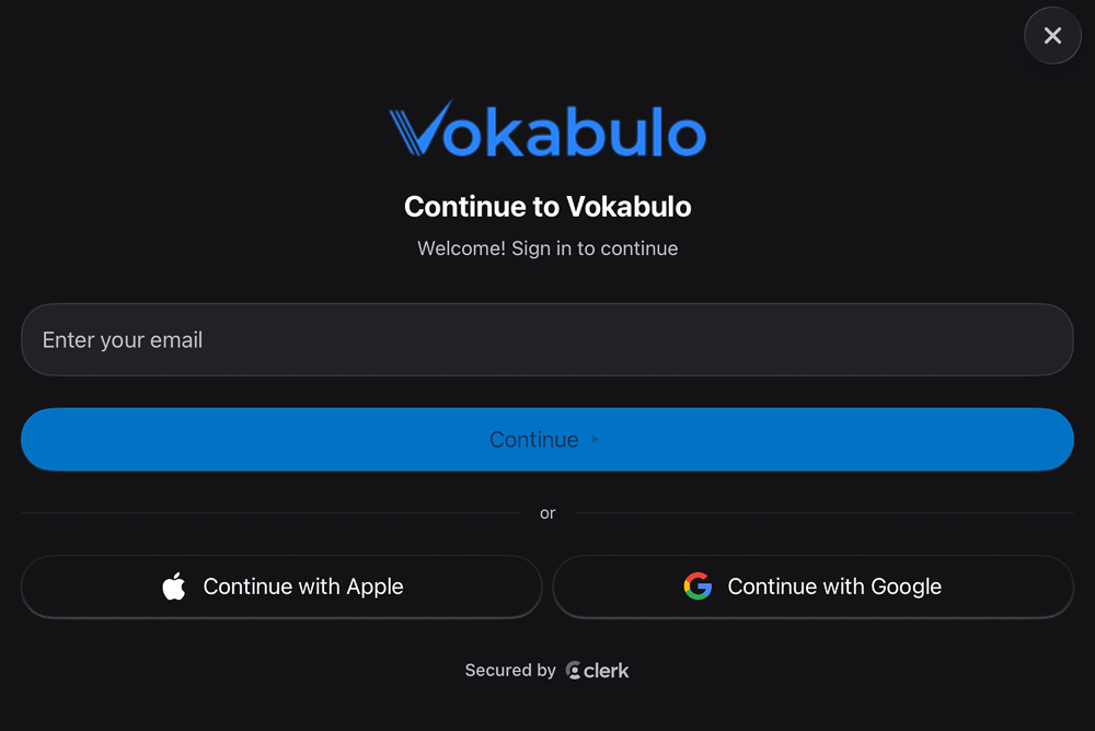 Vokabulo Login